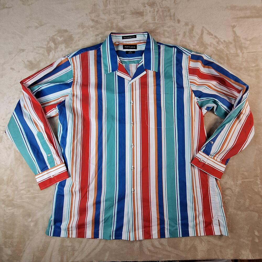 Paul Fredrick Dress Shirt Mens 2XL Multicolor Stripe Long Sleeve Spread Collar